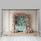 Lofaris Pink Floral Cupboard White Wall Wedding Backdrop